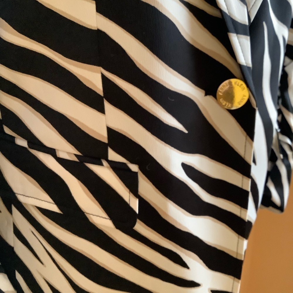 ANNE KLEIN Zebra Print Tailored Blazer Ruched Sleeve Jacket Small S
